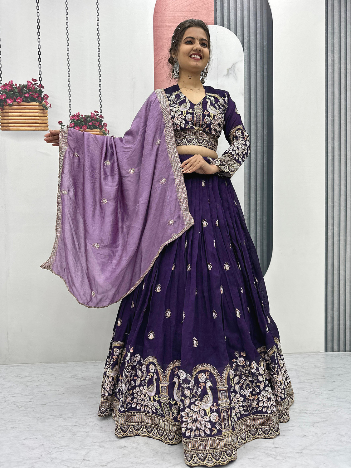 Image of Sixsigma Printed Semi Stitched Lehenga Choli (Purple)