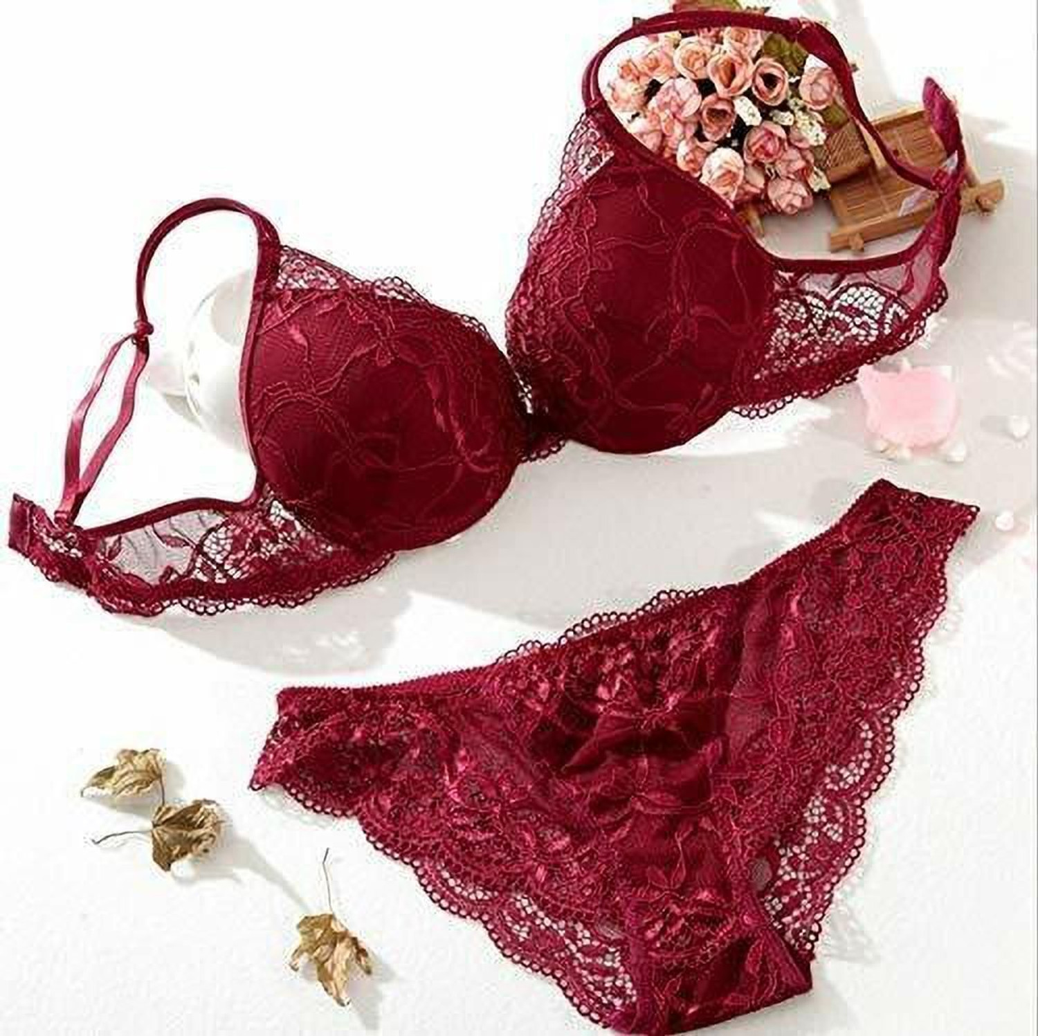 Image of DealSeven fashion Bra & Panty Set Solid Pink Lingerie Set