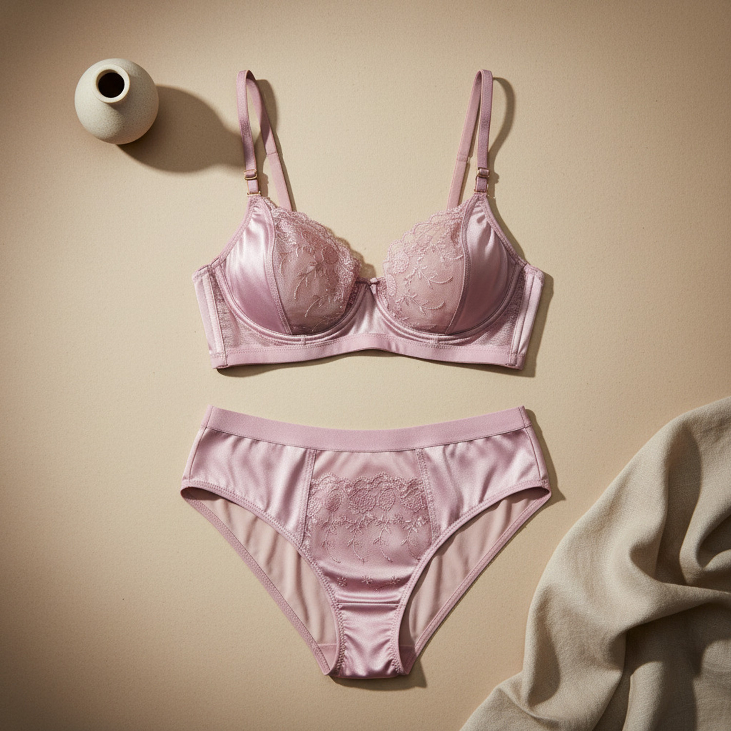 Image of DealSeven fashion Bra & Panty Set Solid Pink Lingerie Set
