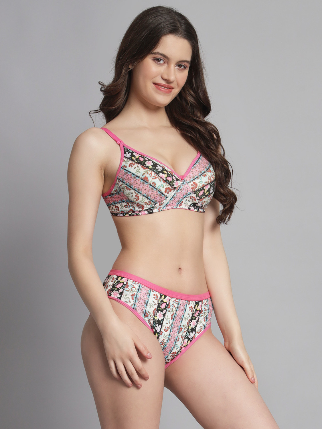 Image of Extoes Bra & Panty Set Solid Multicolor Lingerie Set