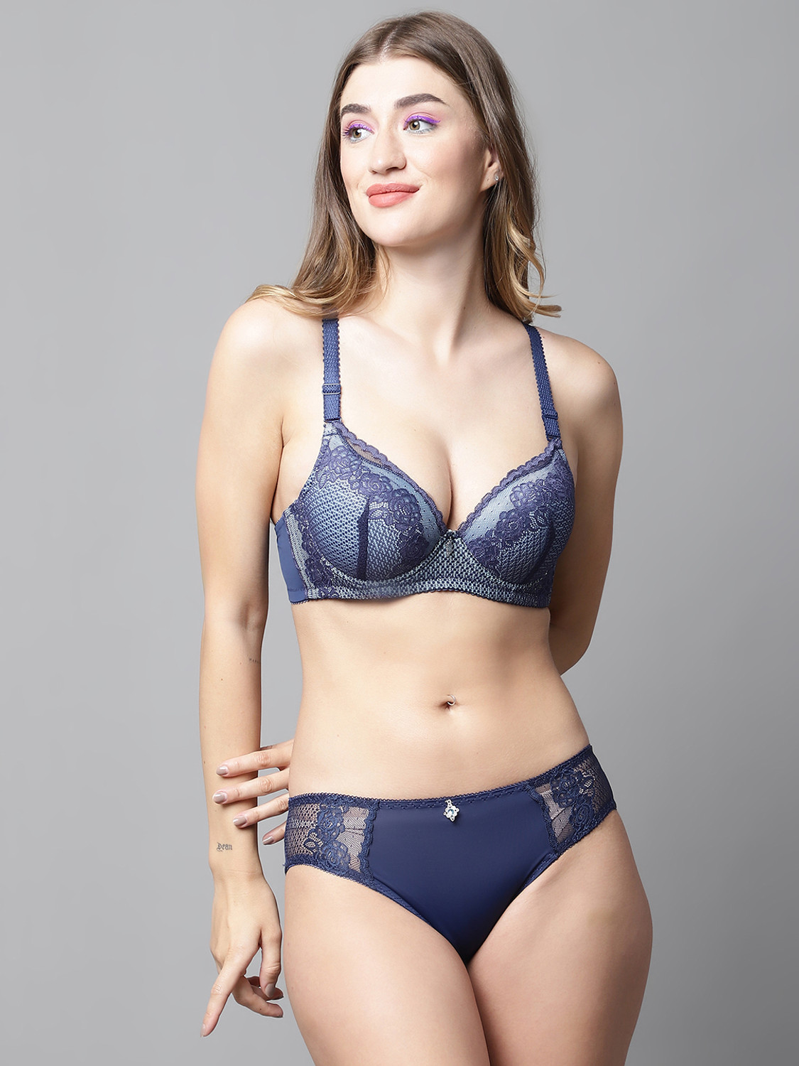 Image of DealSeven fashion Bra & Panty Set Solid Blue Lingerie Set