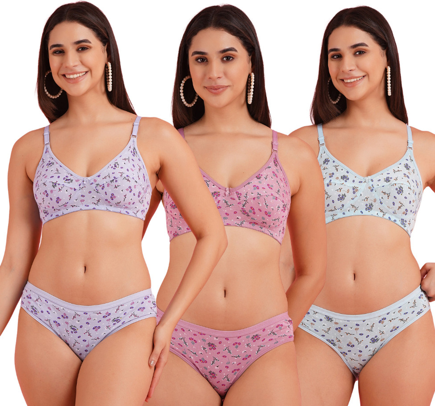 Image of Extoes Bra & Panty Set Solid Multicolor Lingerie Set