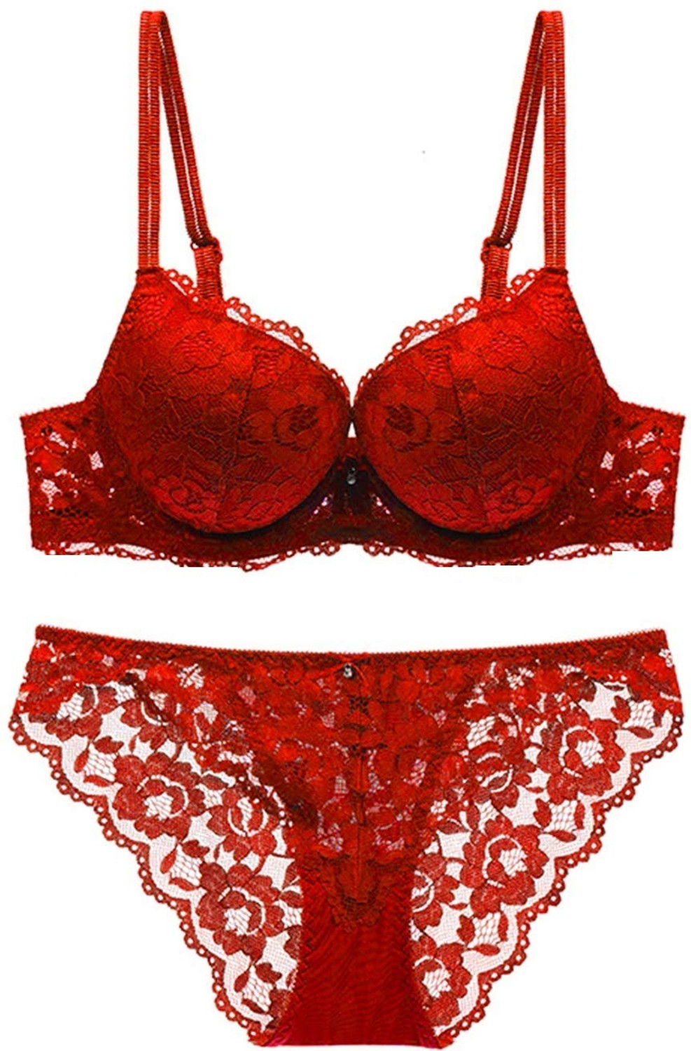 Image of Karly Bra & Panty Set Self Design Red Lingerie Set