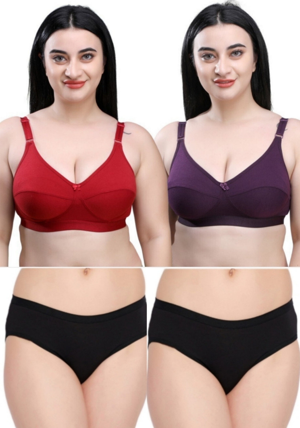 Image of Oumar Bibi Bra & Panty Set Solid Multicolor Lingerie Set