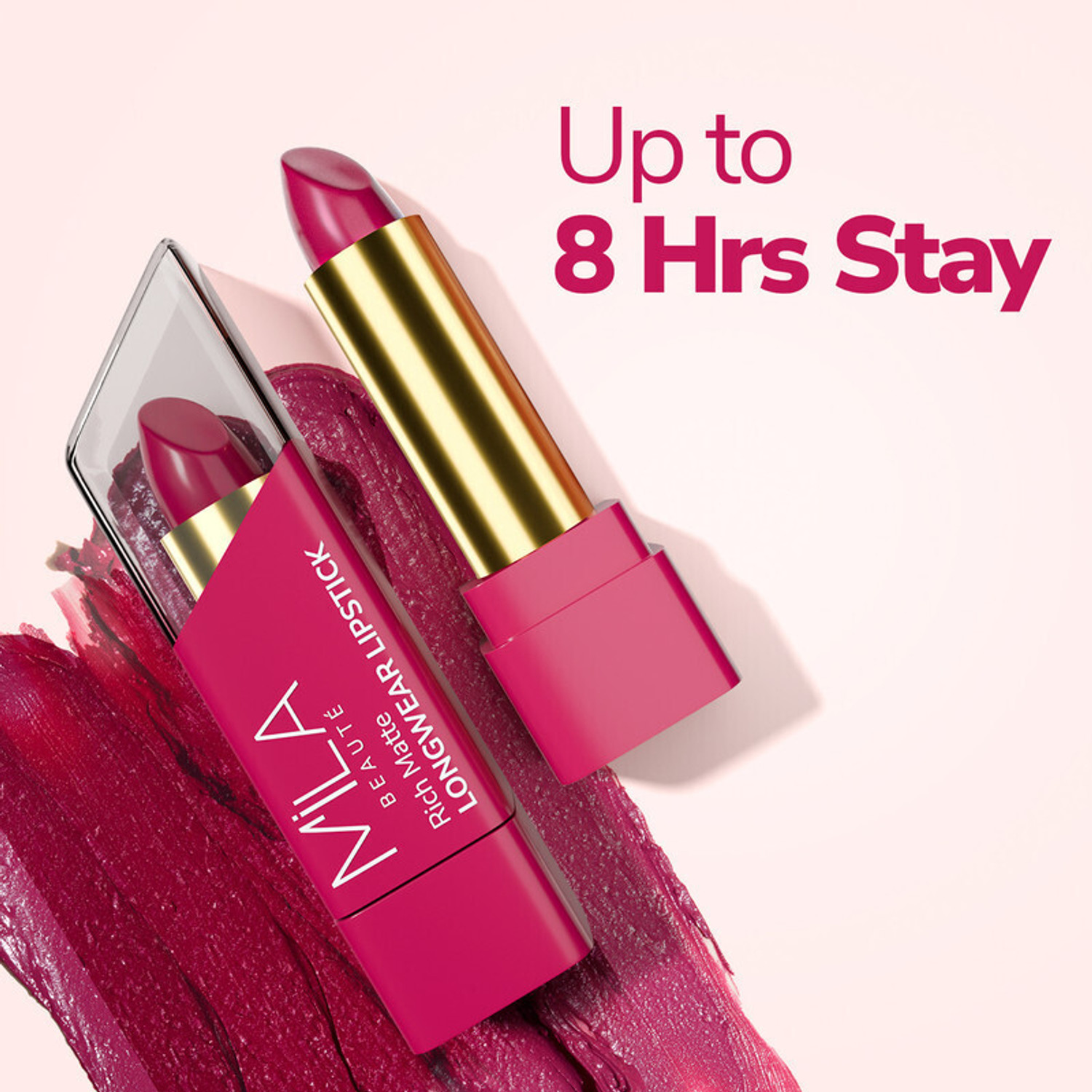 Image of MILA BEAUTE Matte Longwear Lipstick Combo For Woman|Up To 8 Hrs Stay|Enriched With Vitamin E (Lady Danger, First Love, Too Bad I M Bad, Spring Break, 16.8 g)