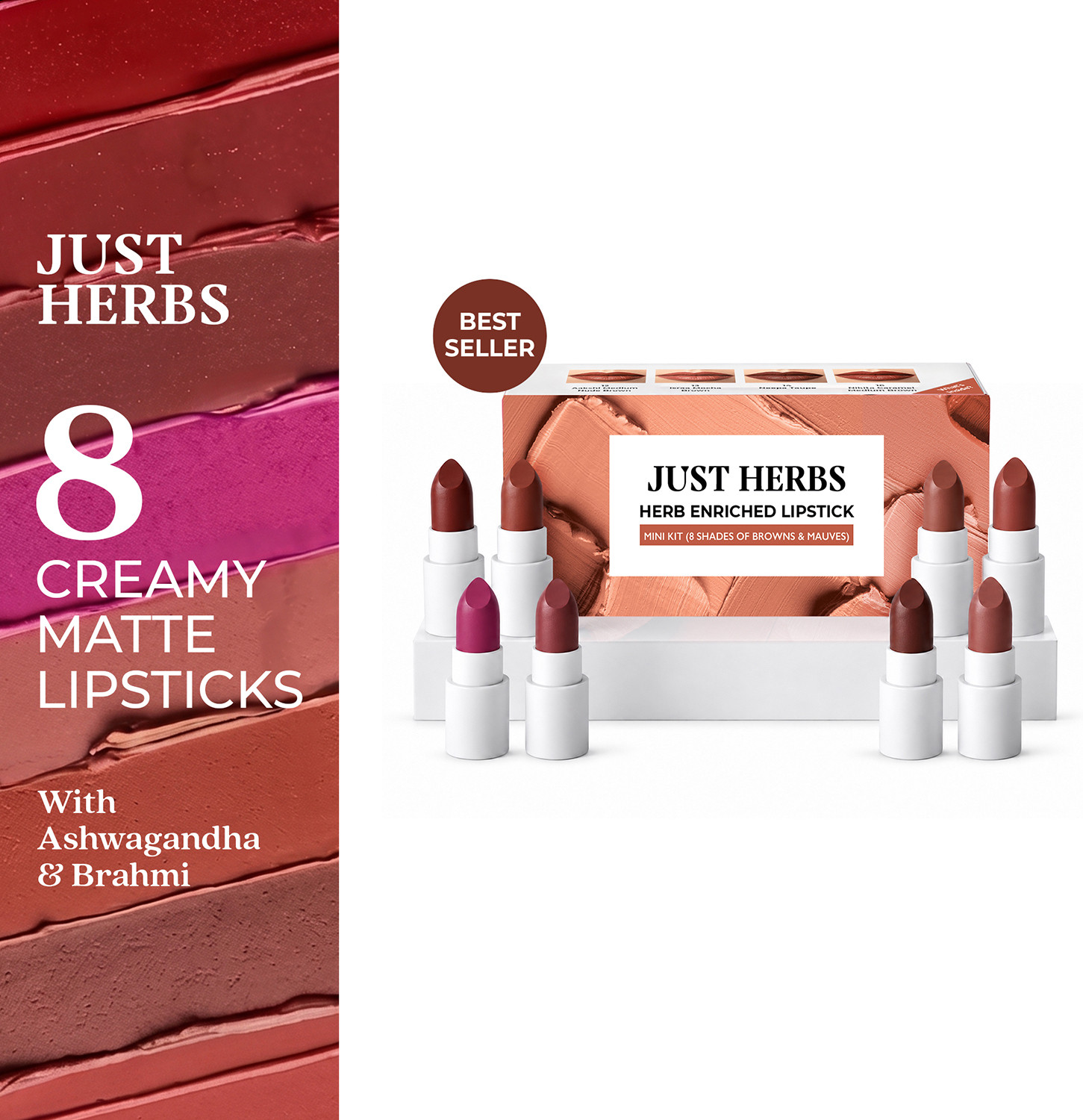 Just Herbs Herb Enriched Lipstick Kit, 8 Shades, 9.6g - Image 1