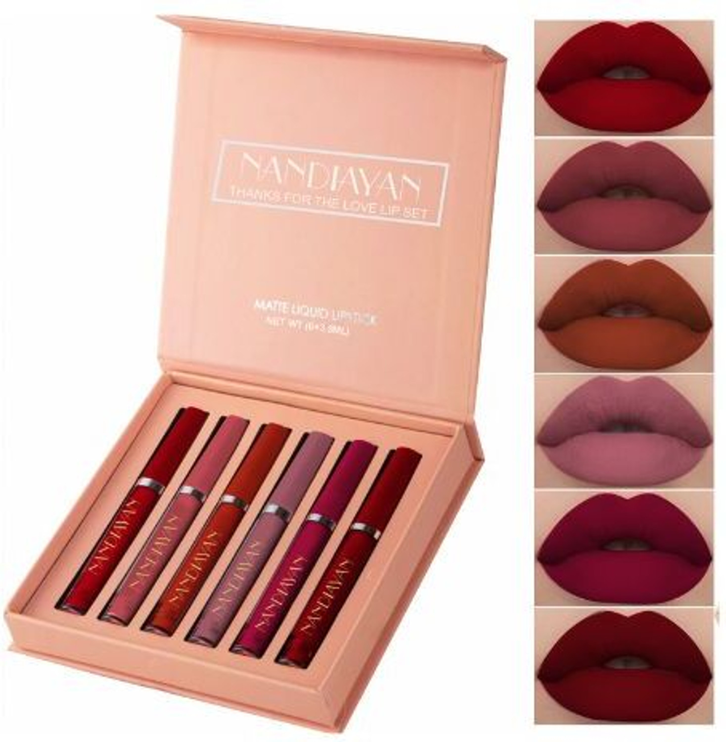 Image of INWISH Waterproof 72Hours stay matte liquid lipstick combo pack of 6 (brown shade, peach, rose baby pink, light colors, nude shades, coffee, red, maroon, 120 g)