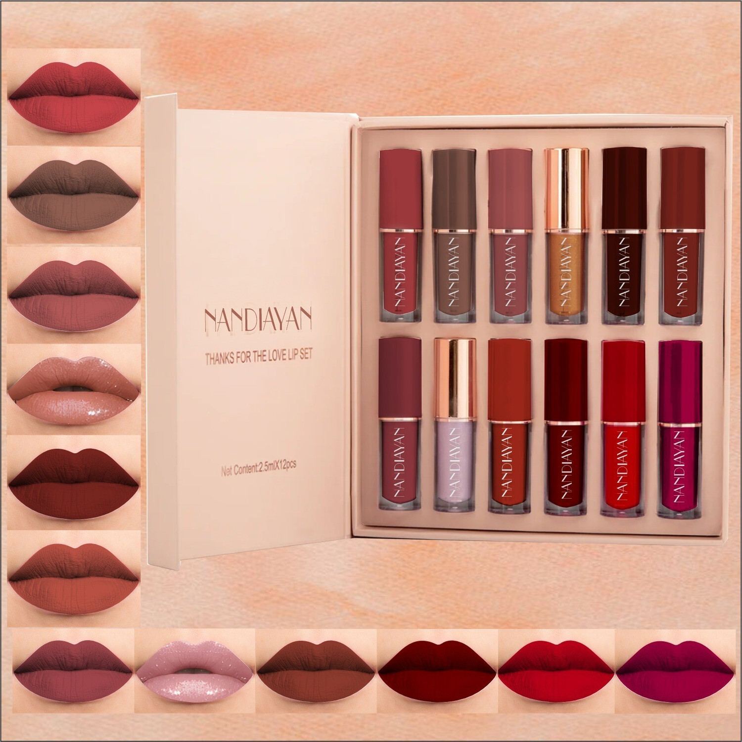 Image of INWISH Waterproof 72Hours stay matte liquid lipstick combo pack of 6 (brown shade, peach, rose baby pink, light colors, nude shades, coffee, red, maroon, 120 g)