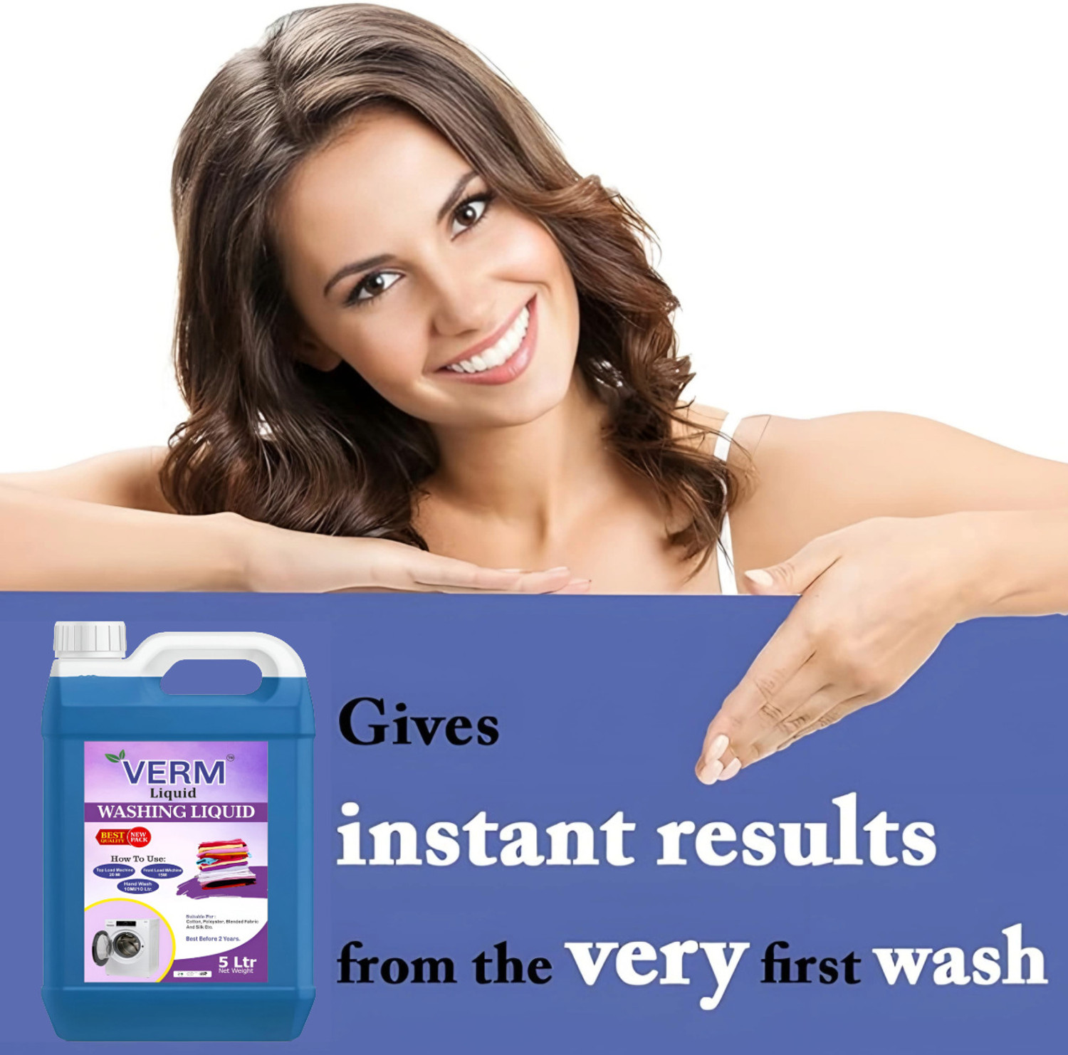 Image of vermliquids Liquid Detergent For All Type Washing Machines - Active Cleaning Formula Jasmine Liquid Detergent (2 x 5000 ml)