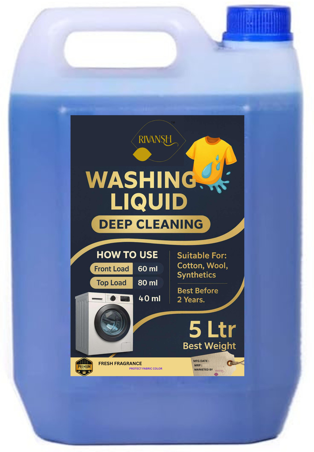 Image of vermliquids Liquid Detergent suitable for washing machine 10 ltr - for Crisp Clothes Jasmine Liquid Detergent (2 x 5000 ml)