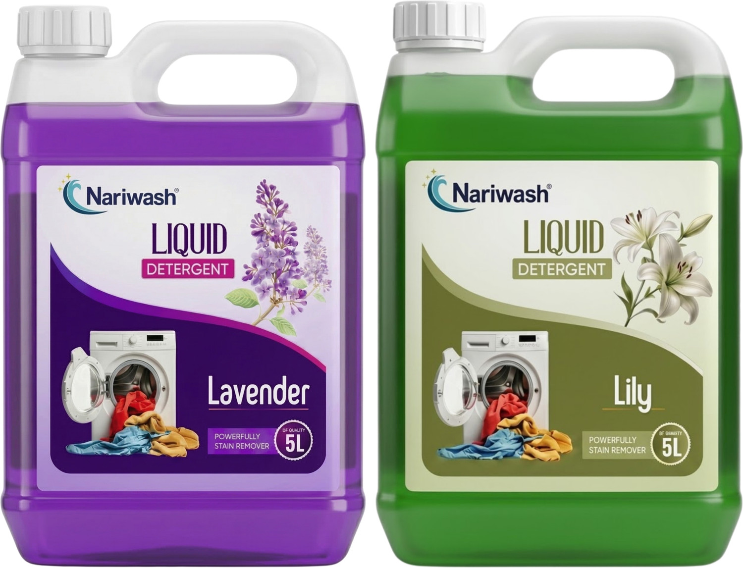 Image of Nariwash Lily & Lavender Liquid Detergent 10L | Fresh Fragrance | Machine & Hand Wash Multi-Fragrance Liquid Detergent (2 x 5 L)