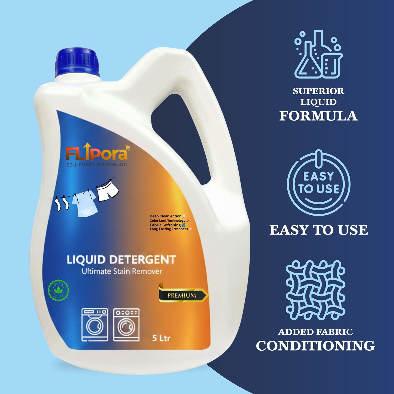Image of FLIPORA 10LUltra Wash Liquid Detergent with Fabric Conditioner & Fragrance Aqua Liquid Detergent (2 x 5000 ml)