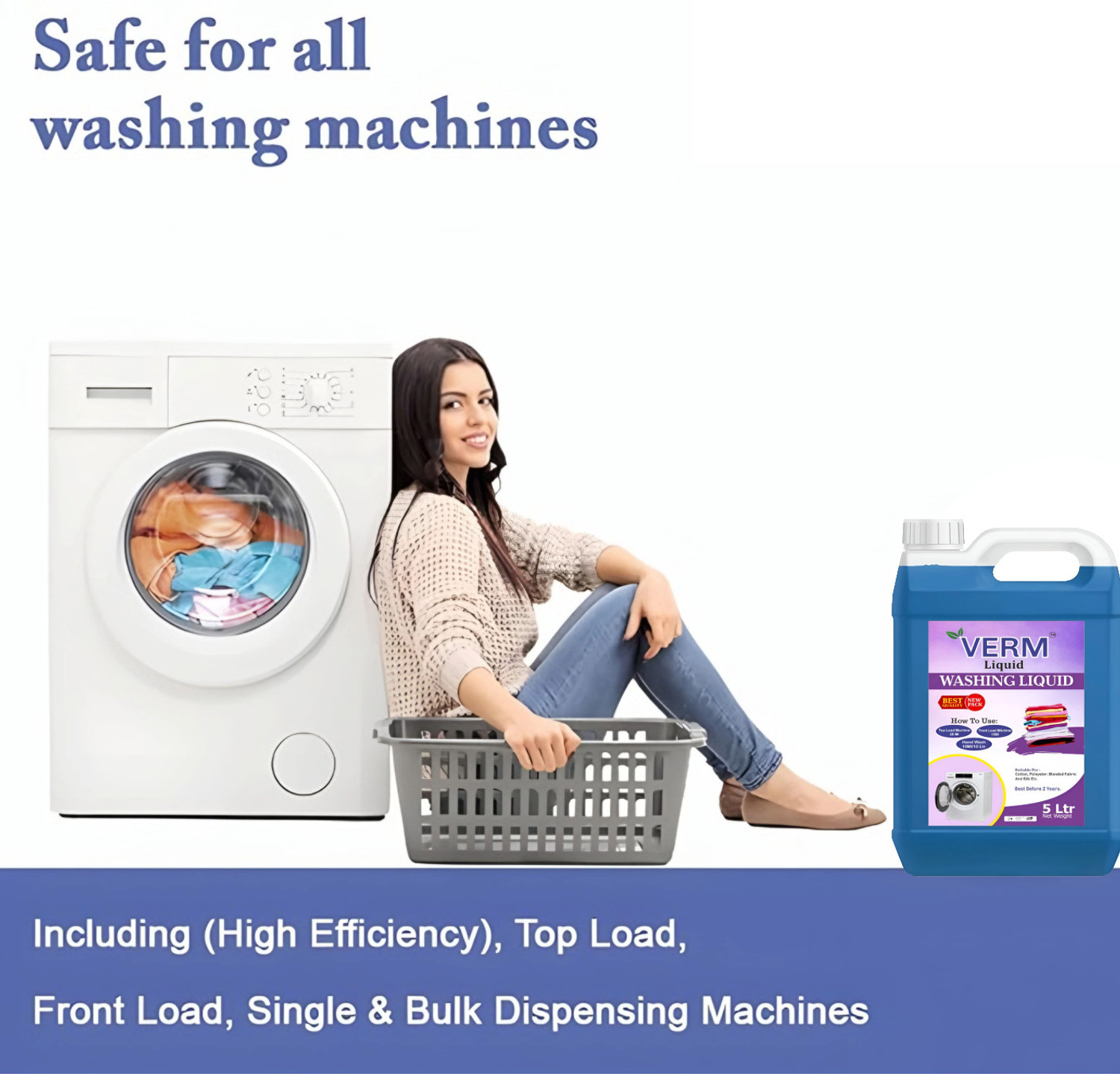 Image of vermliquids Liquid Detergent suitable for washing machine 10 ltr - for Crisp Clothes Jasmine Liquid Detergent (2 x 5000 ml)