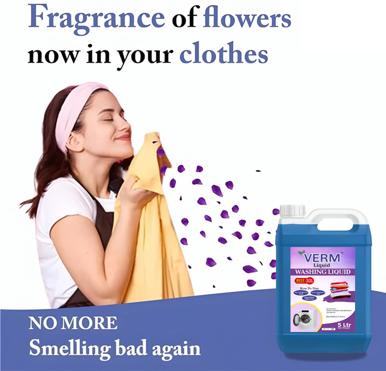 Image of vermliquids Liquid Detergent For All Type Washing Machines - Active Cleaning Formula Jasmine Liquid Detergent (2 x 5000 ml)