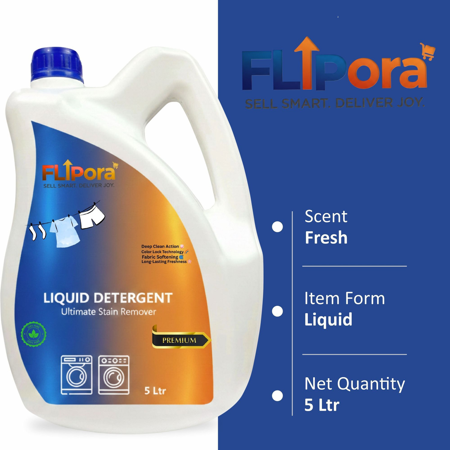 Image of FLIPORA 10LUltra Wash Liquid Detergent with Fabric Conditioner & Fragrance Aqua Liquid Detergent (2 x 5000 ml)