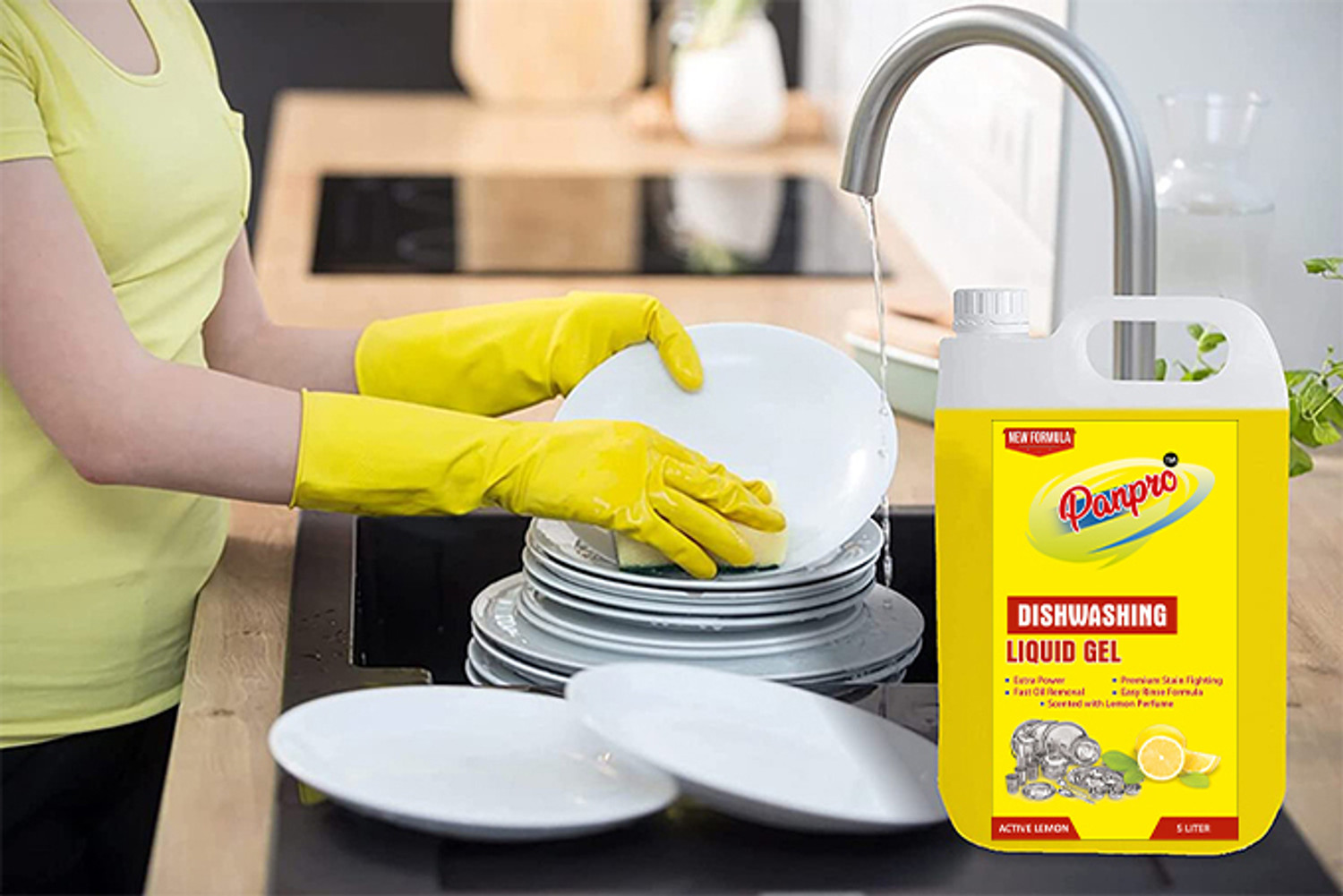Image of PanPro Combo (5L Yellow Dishwash gel + 5L Blue Liquid Detergent) 10L Multi-Fragrance Liquid Detergent (2 x 5000 ml)