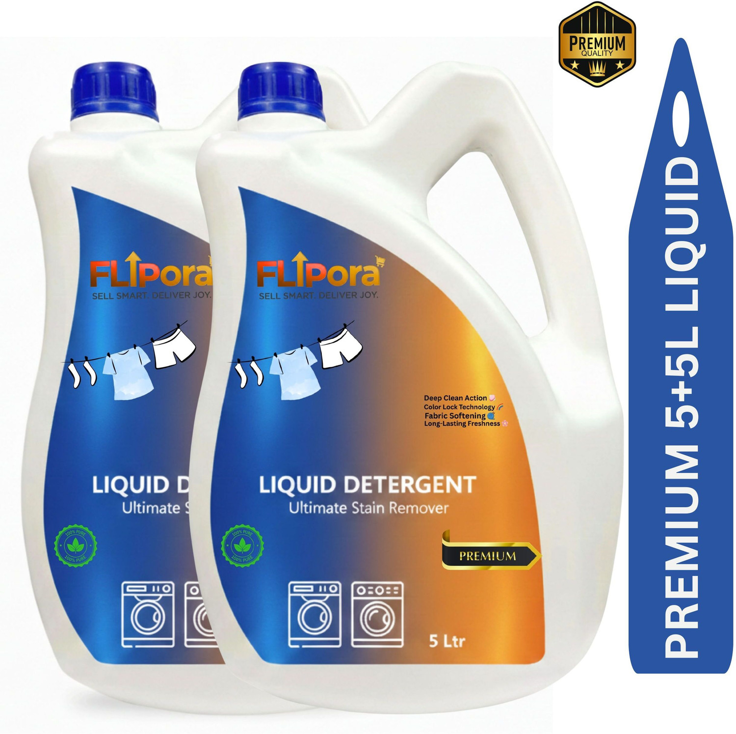 Image of FLIPORA 10LUltra Wash Liquid Detergent with Fabric Conditioner & Fragrance Aqua Liquid Detergent (2 x 5000 ml)