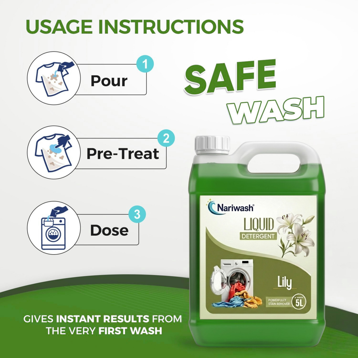 Image of Nariwash Lily & Lavender Liquid Detergent 10L | Fresh Fragrance | Machine & Hand Wash Multi-Fragrance Liquid Detergent (2 x 5 L)