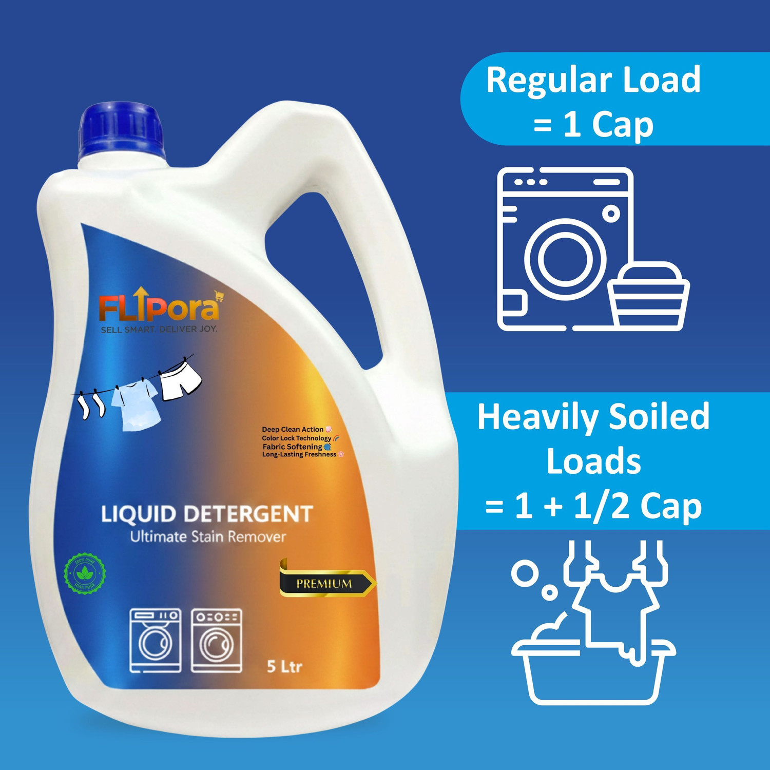 Image of FLIPORA 10LUltra Wash Liquid Detergent with Fabric Conditioner & Fragrance Aqua Liquid Detergent (2 x 5000 ml)