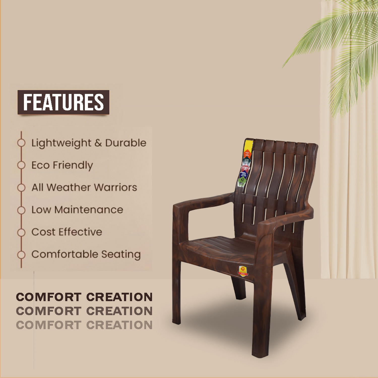 Image of COMFORT Creation Gold Model heritage ortho with high back heavy duty mould Plastic Living Room Chair (Finish Color - Brown, Pre-assembled)