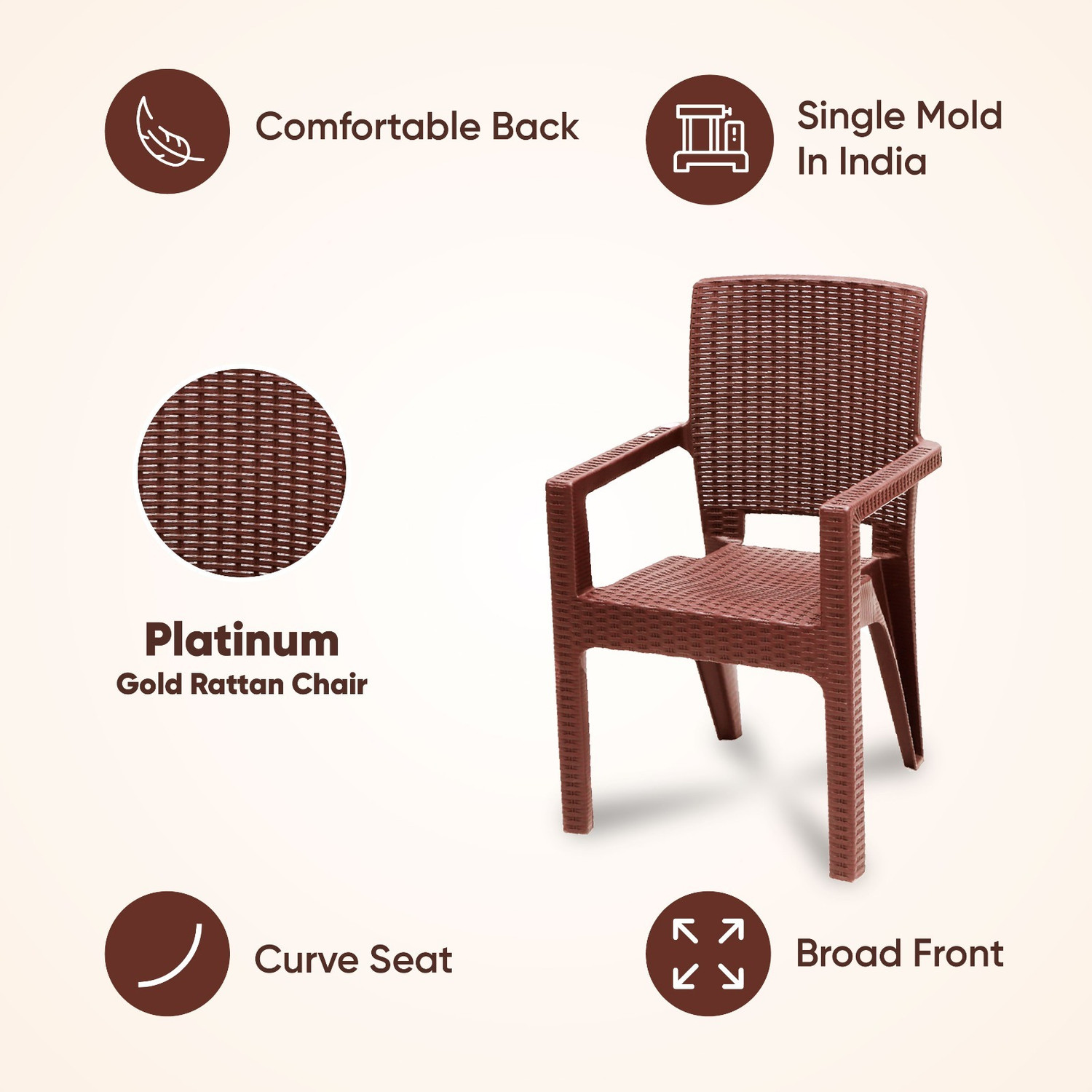 Image of AVRO furniture Platinum Heavy Duty Relaxing Chair for Living Room Home Garden Office Plastic Living Room Chair (Finish Color - Brown, Pre-assembled)