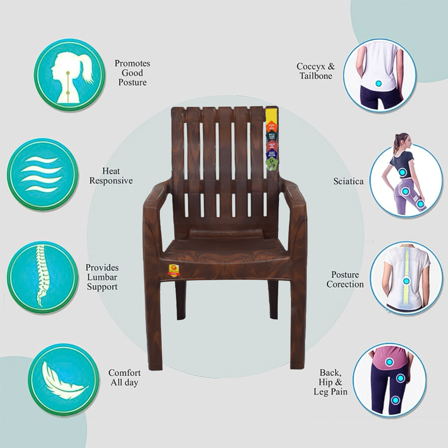 Image of COMFORT Creation Gold Model heritage ortho with high back heavy duty mould Plastic Living Room Chair (Finish Color - Brown, Pre-assembled)