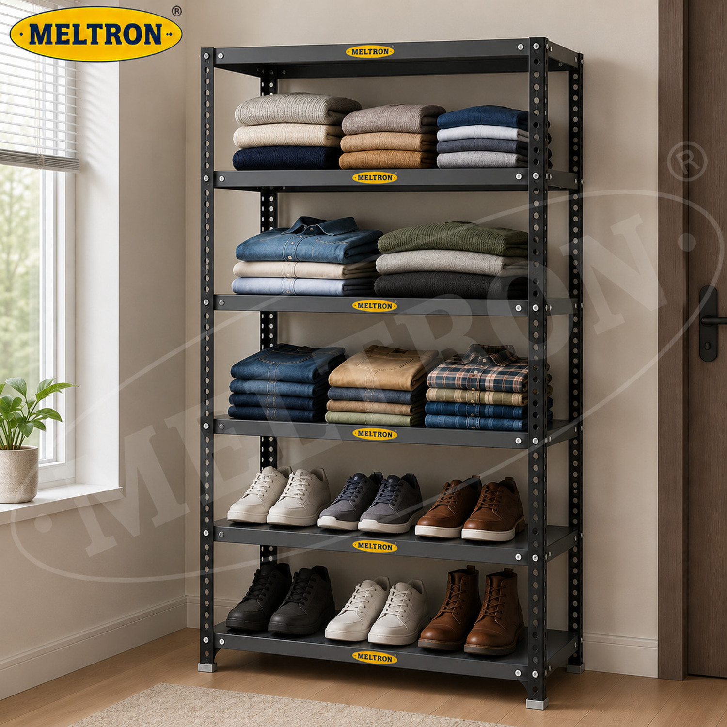 Image of ALIJA Slotted Angle Metal Rack (2 x 2.5 x 1 Ft. / 24 x 30 x 12 Inch) with 3 Shelves Storage Rack Unit (24 Gauge Shelf 18 Gauge Angle) (Black) Luggage Rack