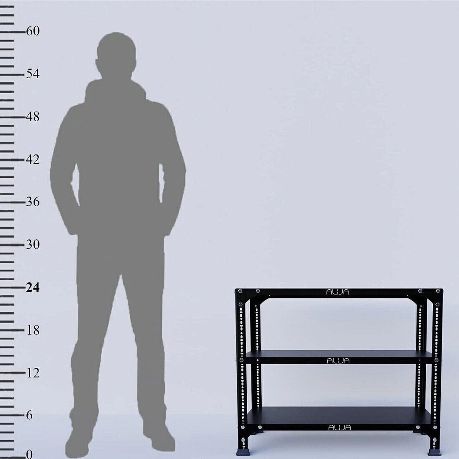 Image of ALIJA Slotted Angle Metal Rack (2 x 2.5 x 1 Ft. / 24 x 30 x 12 Inch) with 3 Shelves Storage Rack Unit (24 Gauge Shelf 18 Gauge Angle) (Black) Luggage Rack