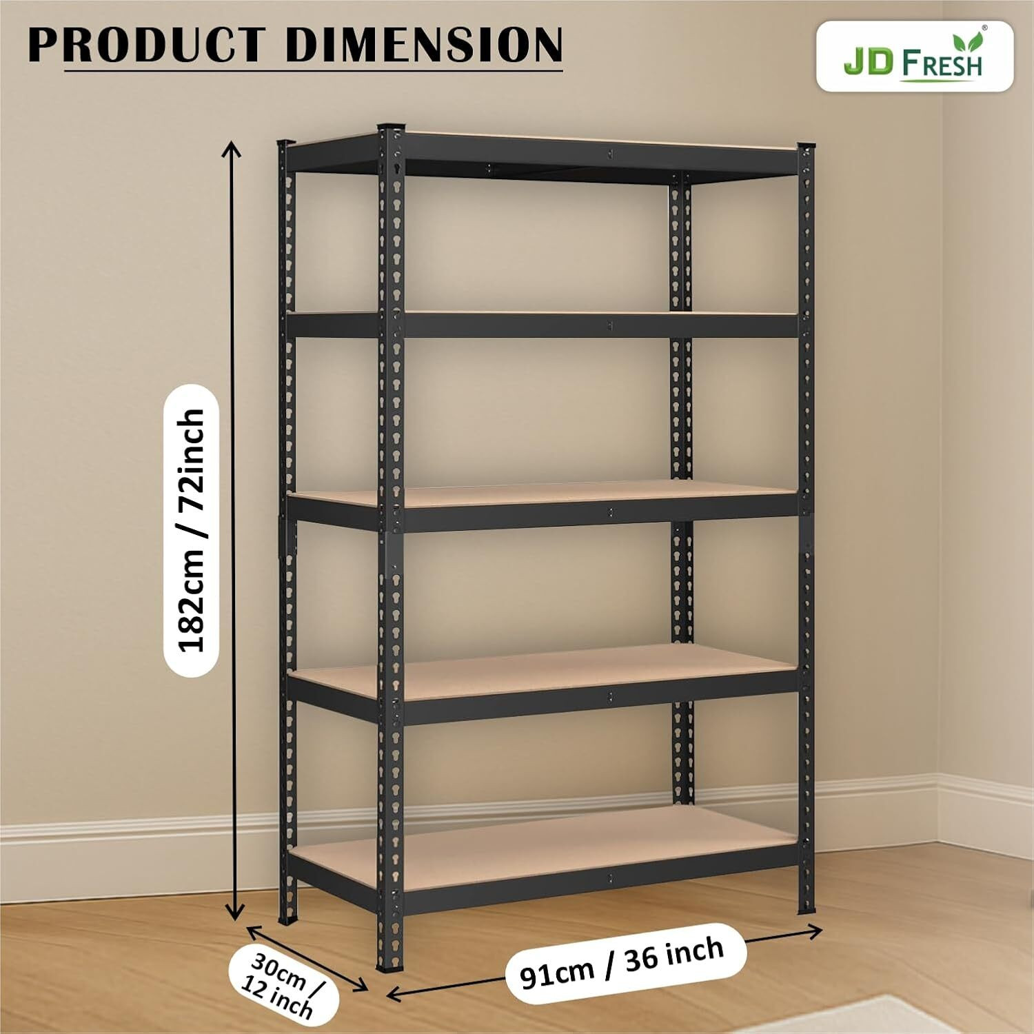 Image of JD FRESH 5-Tier Extra Large Metal Shelf Rack Adjustable Boltless Shelving Unit Luggage Rack