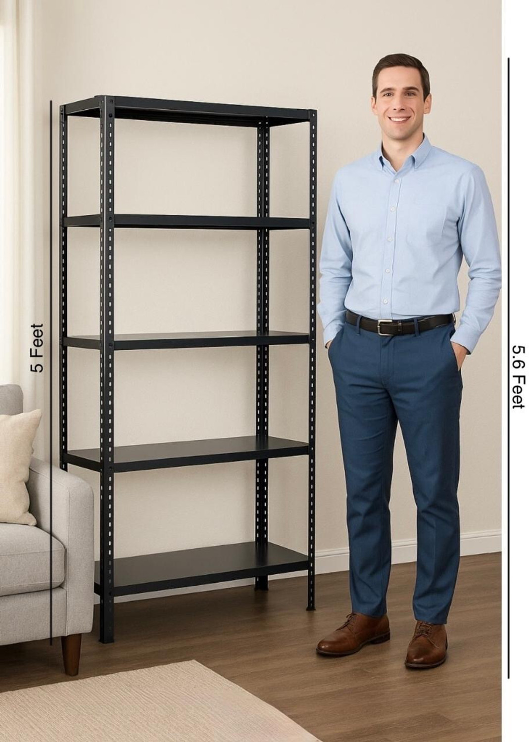 Image of Metalgrid Metal Storage Rack-5FT-20 Gauge,20 Gauge Shelf & 16 Gauge Angle-H5FT x L46 x W12 Luggage Rack