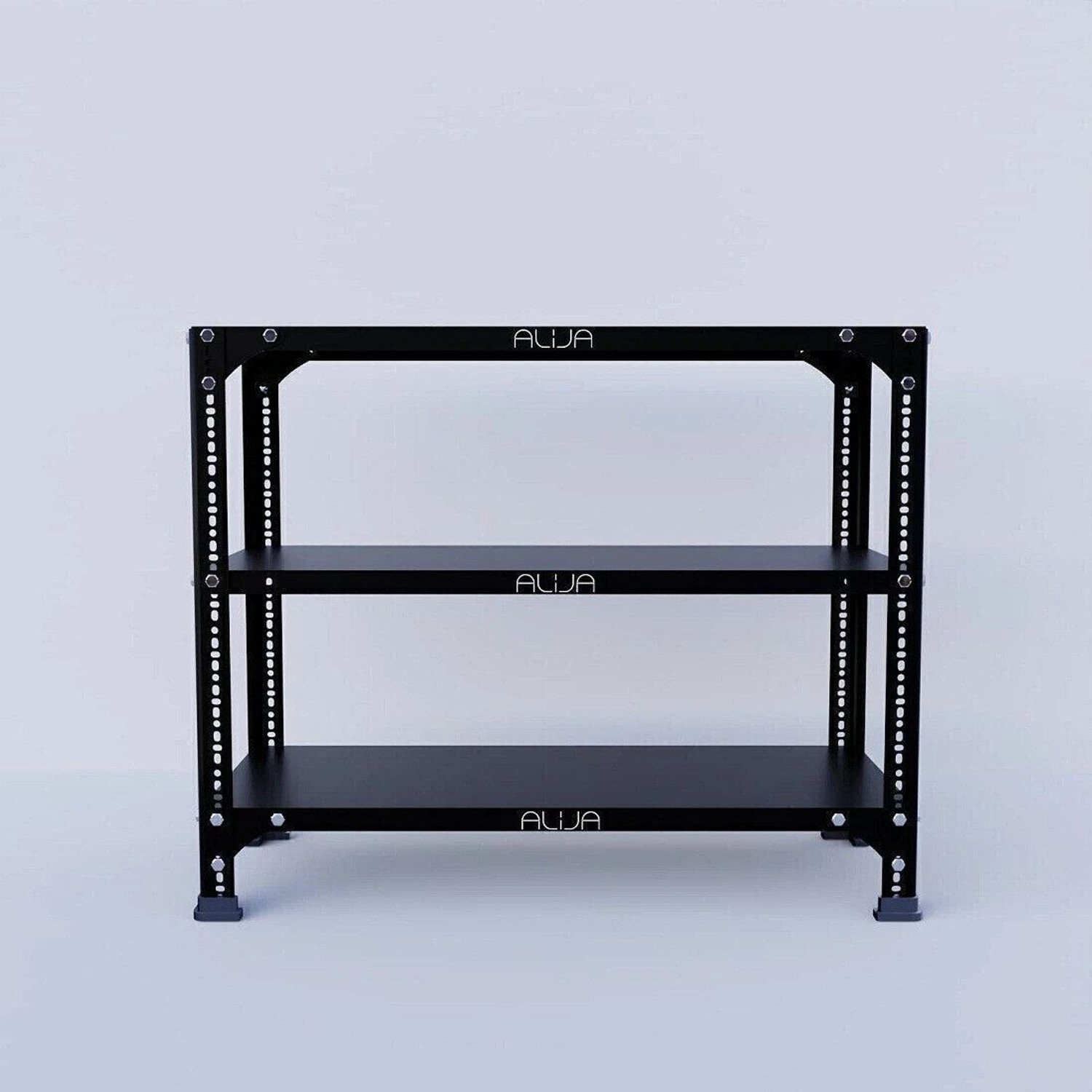 Image of ALIJA Slotted Angle Metal Rack (2 x 2.5 x 1 Ft. / 24 x 30 x 12 Inch) with 3 Shelves Storage Rack Unit (24 Gauge Shelf 18 Gauge Angle) (Black) Luggage Rack