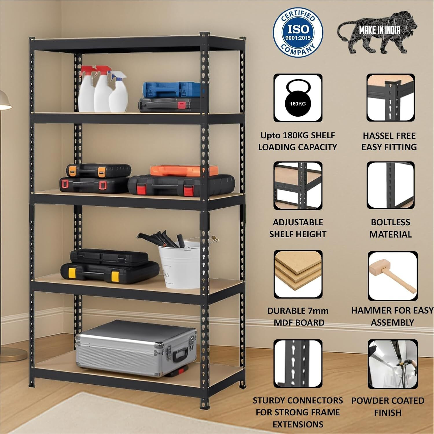 Image of JD FRESH 5-Tier Extra Large Metal Shelf Rack Adjustable Boltless Shelving Unit Luggage Rack