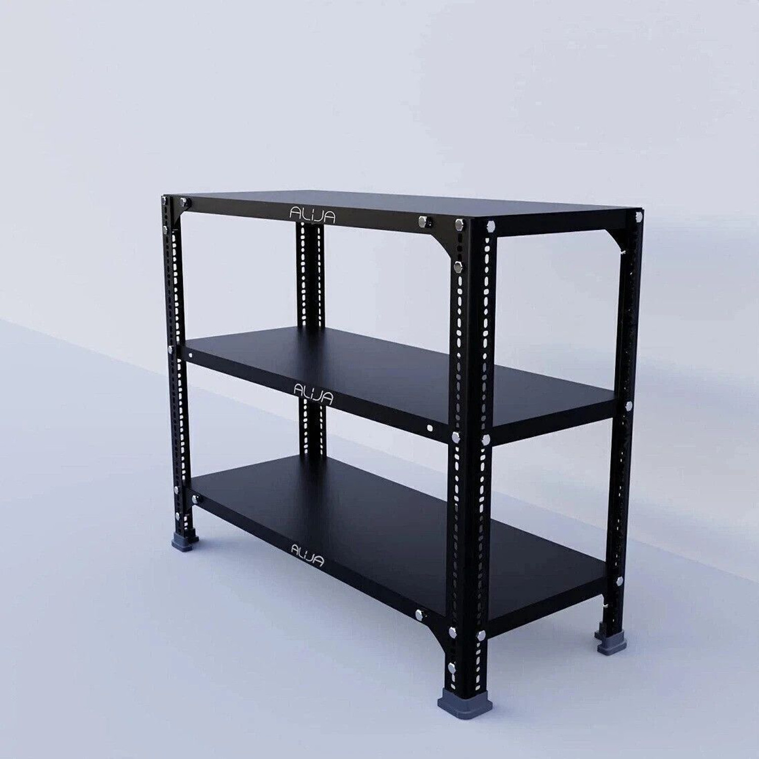 Image of ALIJA Slotted Angle Metal Rack (2 x 2.5 x 1 Ft. / 24 x 30 x 12 Inch) with 3 Shelves Storage Rack Unit (24 Gauge Shelf 18 Gauge Angle) (Black) Luggage Rack