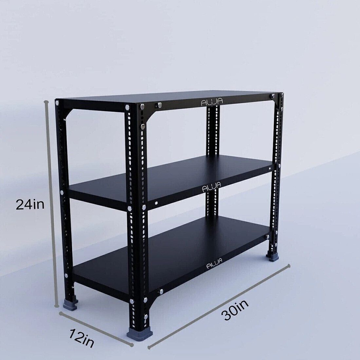 Image of ALIJA Slotted Angle Metal Rack (2 x 2.5 x 1 Ft. / 24 x 30 x 12 Inch) with 3 Shelves Storage Rack Unit (24 Gauge Shelf 18 Gauge Angle) (Black) Luggage Rack