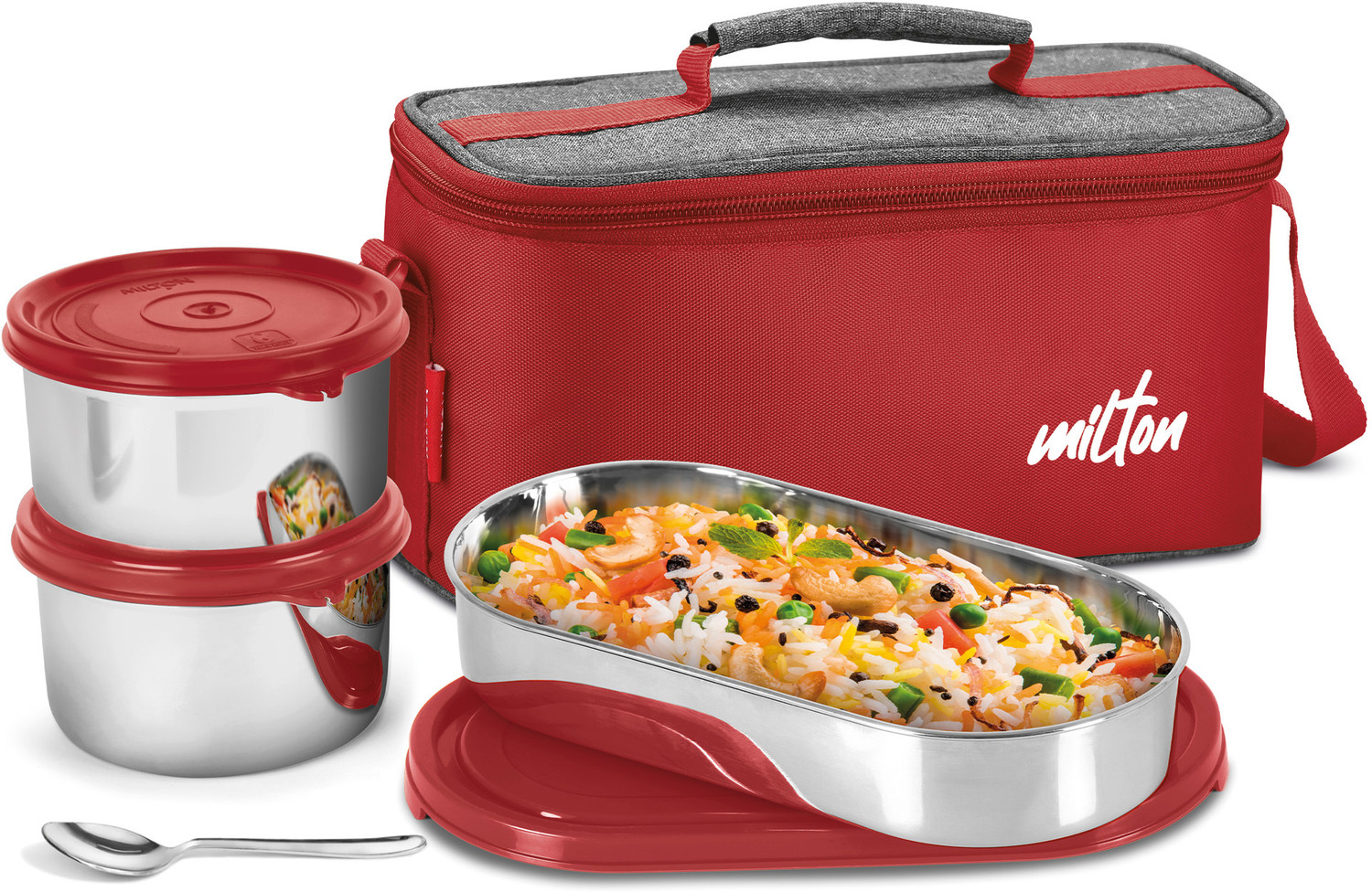 Image of MILTON Thermo Combo Inner Steel Containers (2X320ml & 1X450ml), Bottle 500 ml with Bag 3 Containers Plastic, Stainless Steel Office Lunch Box (500 ml)