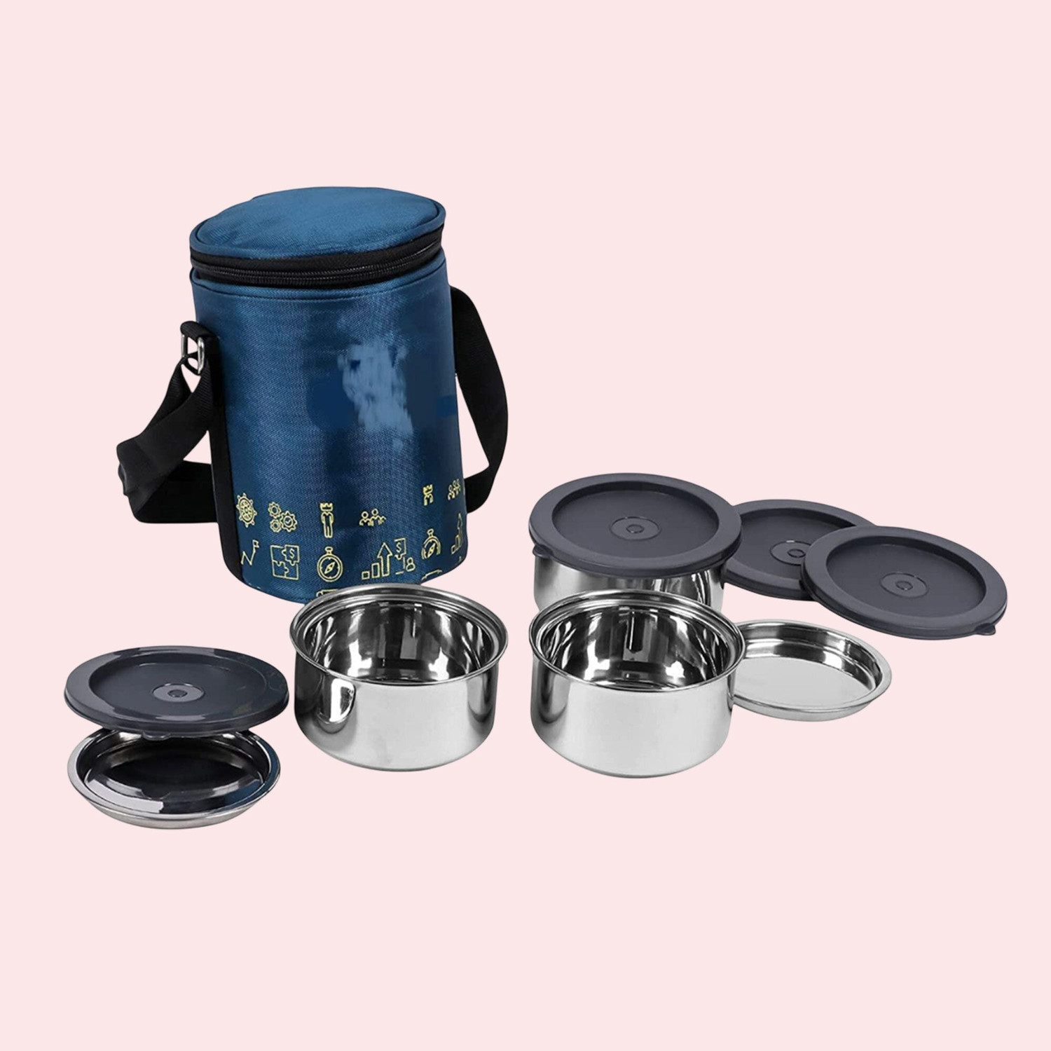 Image of NEKZA Trendy 3 Layer Insulated Lunch Box 3 Containers Plastic Office Lunch Box (1000 ml)