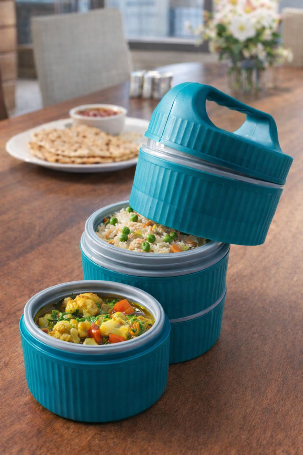 Image of NEKZA Trendy 3 Layer Insulated Lunch Box 3 Containers Plastic Office Lunch Box (1000 ml)