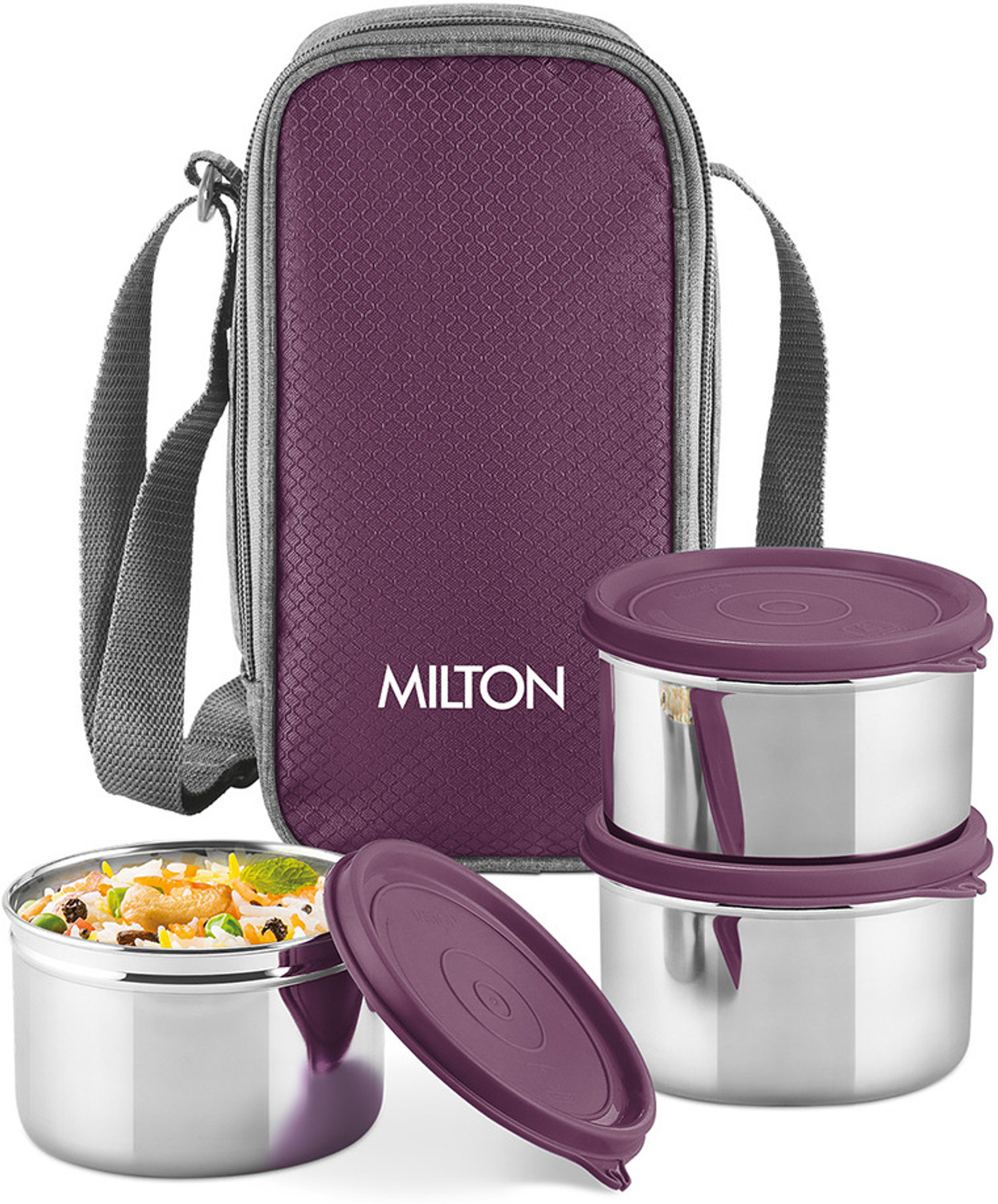 Image of MILTON Thermo Combo Inner Steel Containers (2X320ml & 1X450ml), Bottle 500 ml with Bag 3 Containers Plastic, Stainless Steel Office Lunch Box (500 ml)