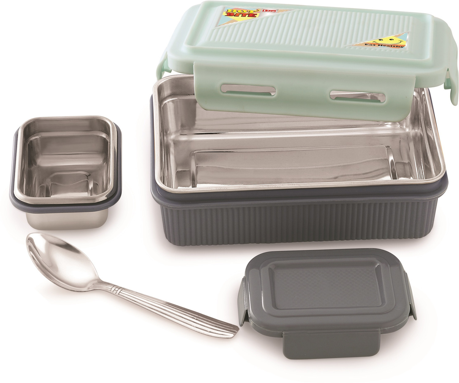 Image of Max Senso Bonnie Insulated Steel Lunch Box for Kids Lunch Box for School & Office. 2 Containers Stainless Steel, Plastic School Lunch Box (1050 ml, Microwave Safe)