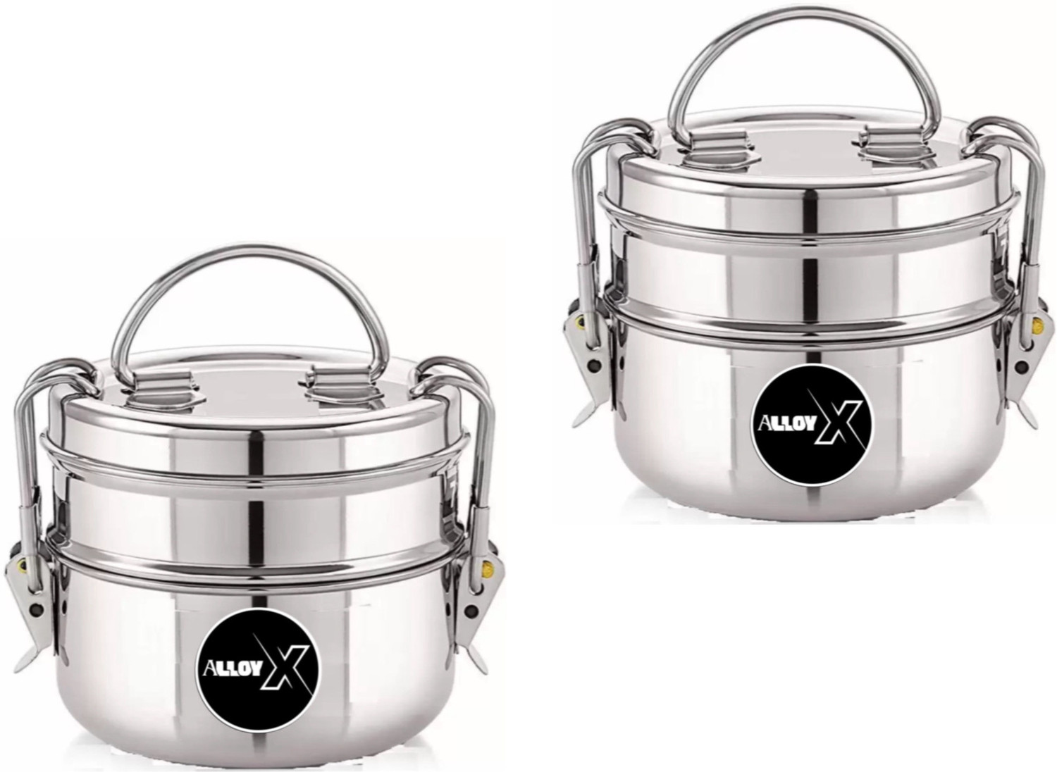Image of ABC Shine Stainless Steel Airtight Leak-Proof Lunch Box for Office, School, Picnic 2 Containers Stainless Steel Office Lunch Box (800 ml)