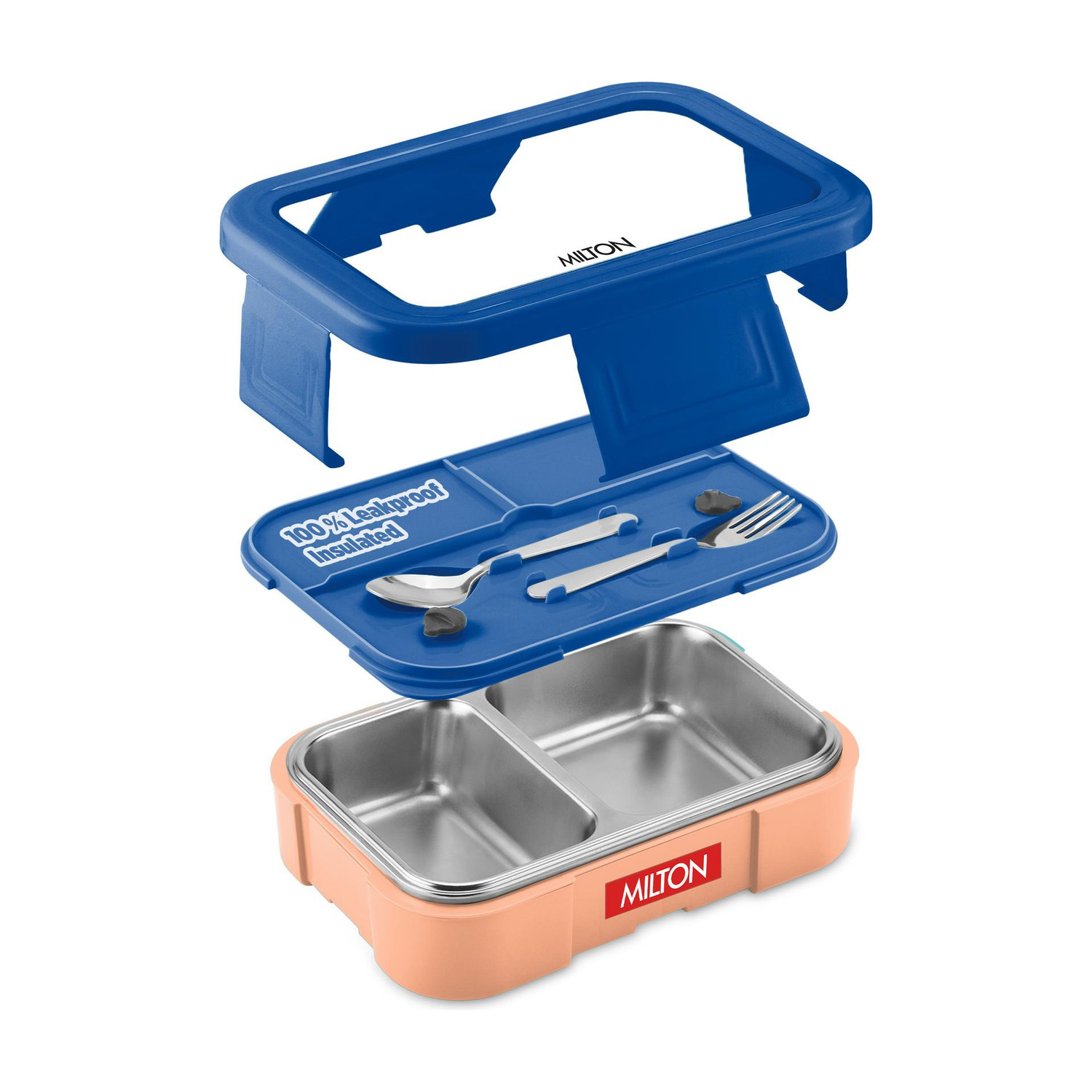 Image of MILTON Steel Treat 4 Stainless Steel Tiffin, 4 Containers, 280 Each with Jacket, Blue 4 Containers Stainless Steel Office Lunch Box (280 ml)