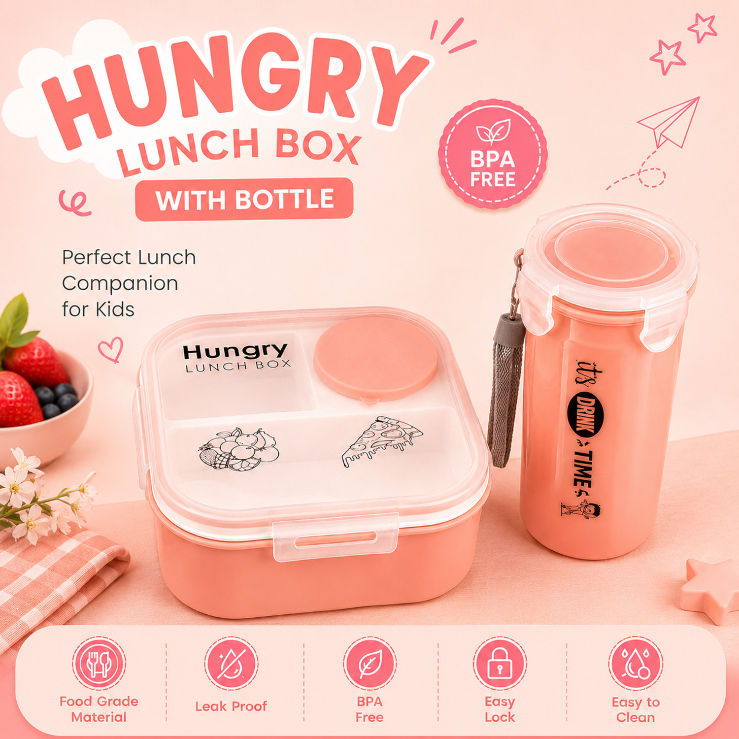 Image of MyPro Homeware HUNGRY DOUBLE DECKER 3 Containers Stainless Steel, Plastic Office Lunch Box (750 ml)