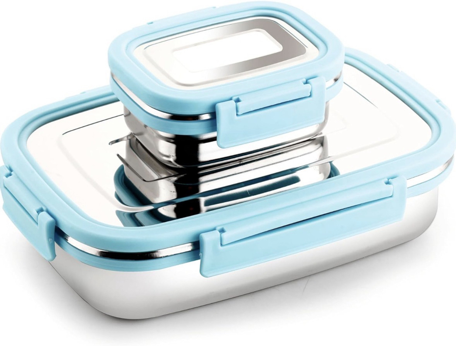 Image of ABC Shine Stainless Steel Airtight Leak-Proof Lunch Box for Office, School, Picnic 2 Containers Stainless Steel Office Lunch Box (800 ml)