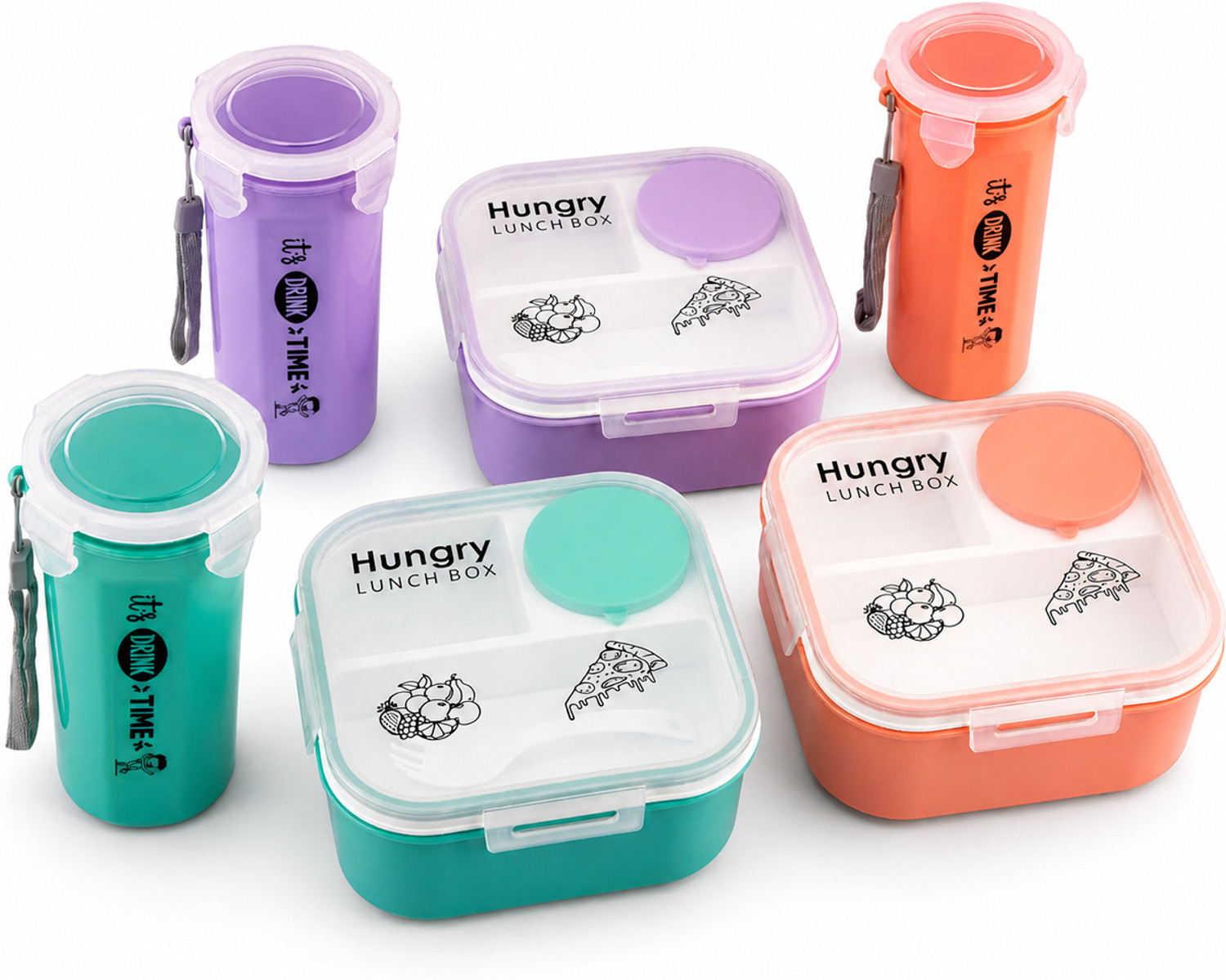 Image of YASHASVI COLLECTION Kids Stainless Steel Lunch Box Set with Water Bottle & Pencil Box 3 Containers Stainless Steel School Lunch Box (600 ml)