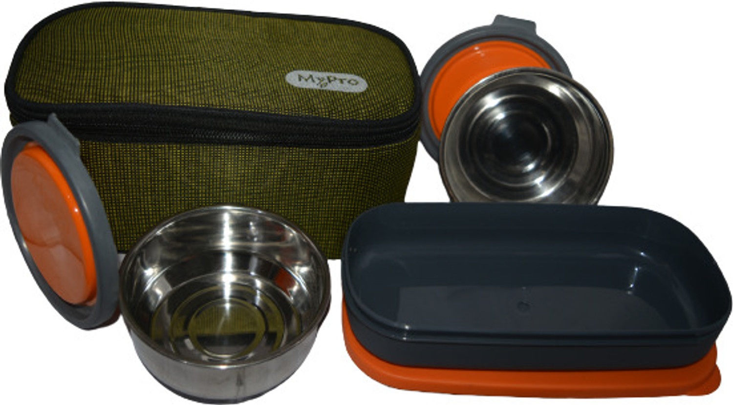 Image of MyPro Homeware HUNGRY DOUBLE DECKER 3 Containers Stainless Steel, Plastic Office Lunch Box (750 ml)