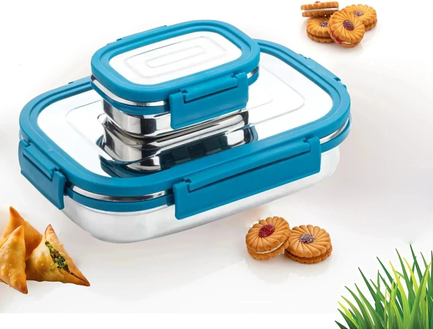 Image of Max Senso Bonnie Insulated Steel Lunch Box for Kids Lunch Box for School & Office. 2 Containers Stainless Steel, Plastic School Lunch Box (1050 ml, Microwave Safe)