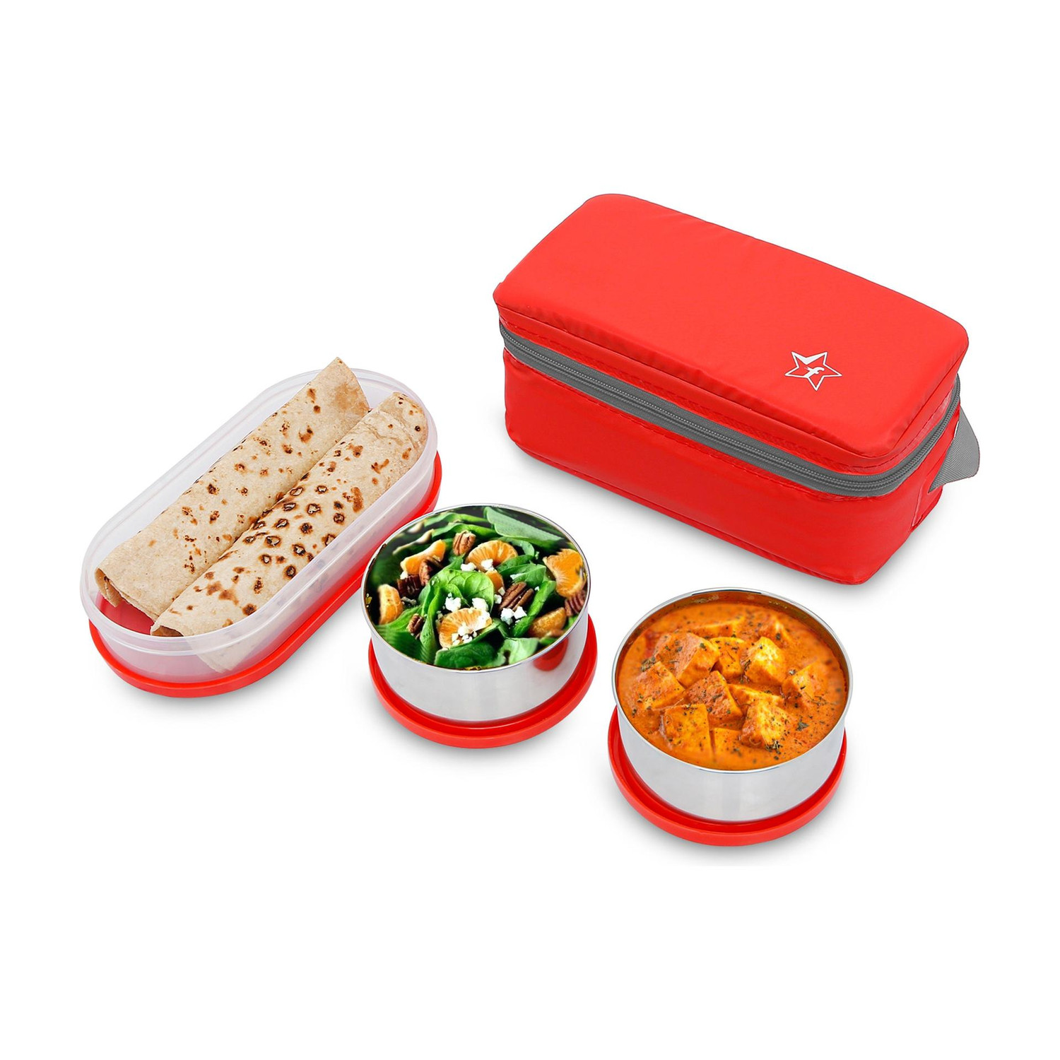 Flipkart SmartBuy Red 3 Containers Stainless Steel Lunch Box - Image 1