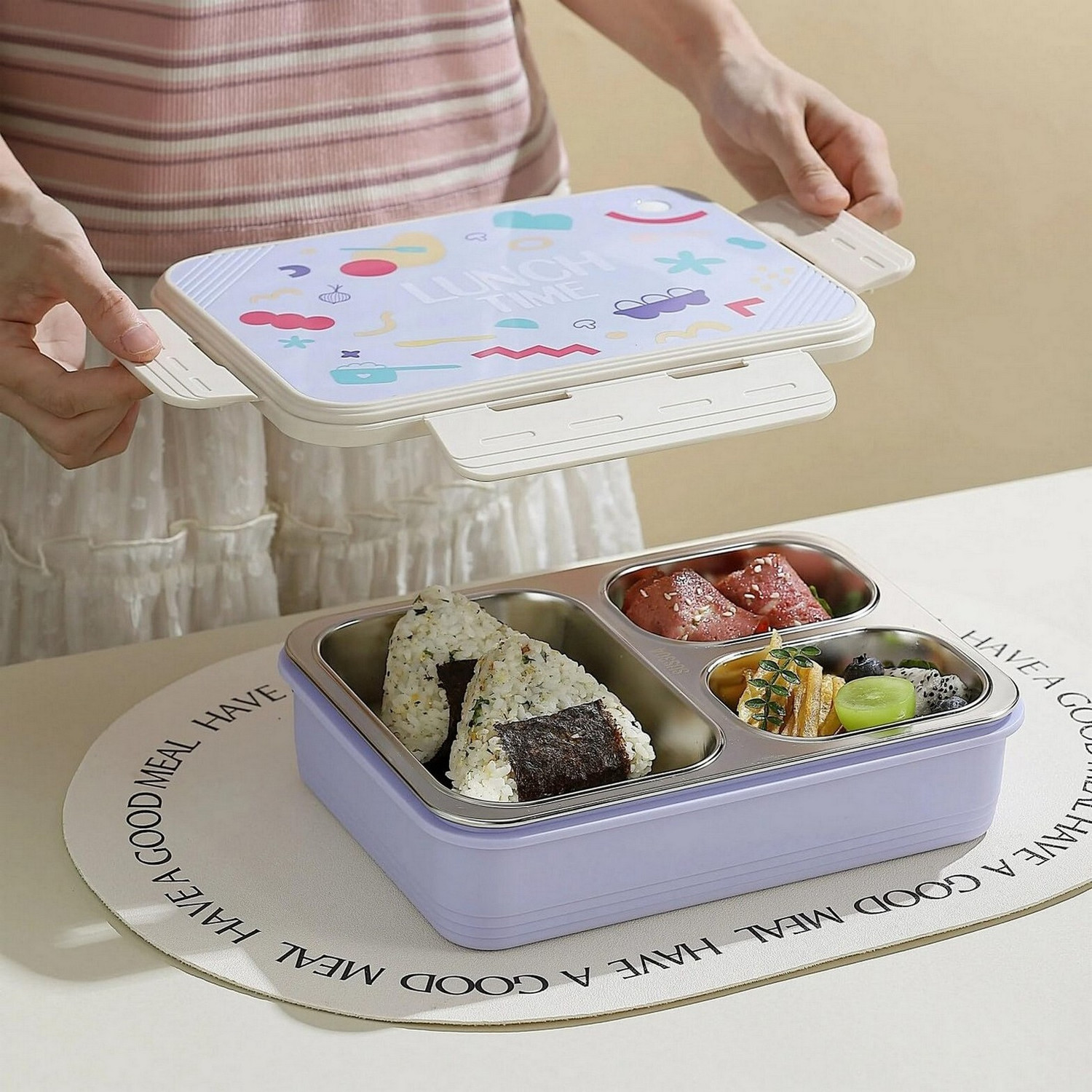 Image of Max Senso Bonnie Insulated Steel Lunch Box for Kids Lunch Box for School & Office. 2 Containers Stainless Steel, Plastic School Lunch Box (1050 ml, Microwave Safe)
