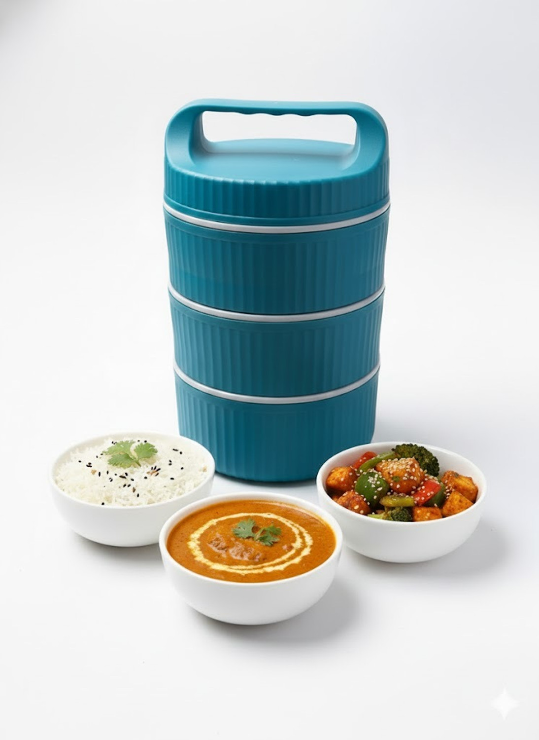 Image of NEKZA Trendy 3 Layer Insulated Lunch Box 3 Containers Plastic Office Lunch Box (1000 ml)