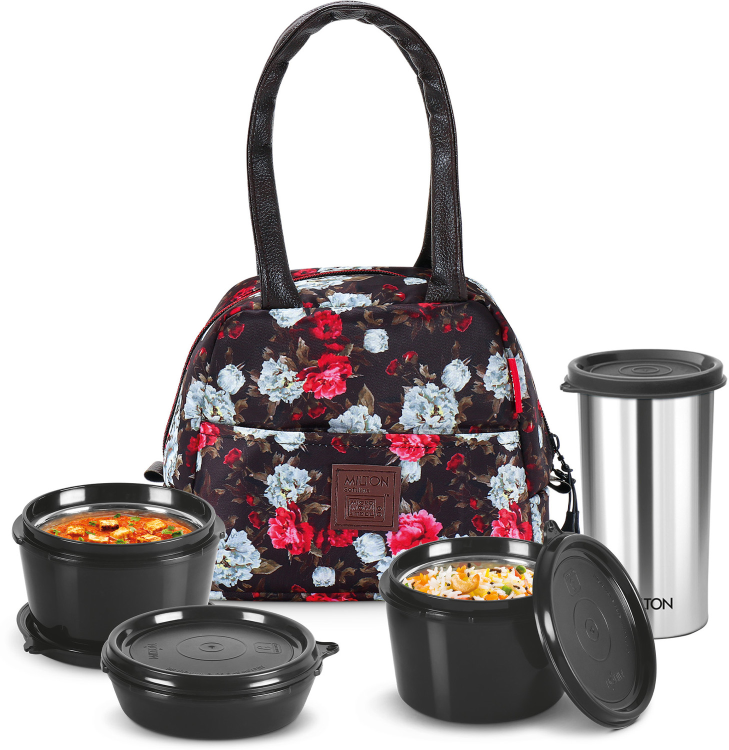 Image of MILTON Thermo Combo Inner Steel Containers (2X320ml & 1X450ml), Bottle 500 ml with Bag 3 Containers Plastic, Stainless Steel Office Lunch Box (500 ml)